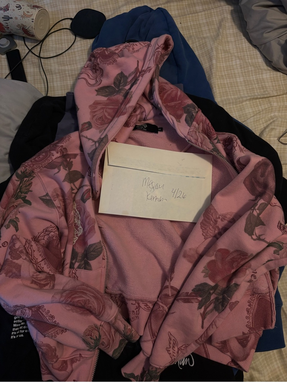Darc Sport Pink Rose Print Teddy Zip Hoodie